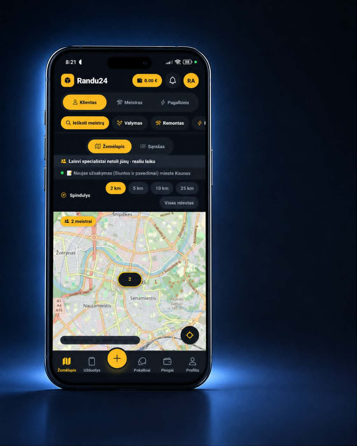 Randu24 mobiliosios programėlės vaizdas